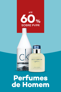 Perfumes de homem com destaque promocional de até 60% sobre preço de Venda ao Público Recomendado